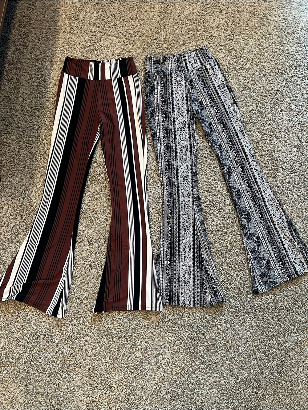 Women's Boot Cut Striped Flare Pants - Brown & Black